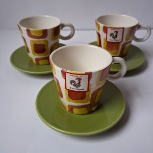 Loucarte Portugal Demitasse Cups Saucers Coffee Tea Geometric MCM Green Brown